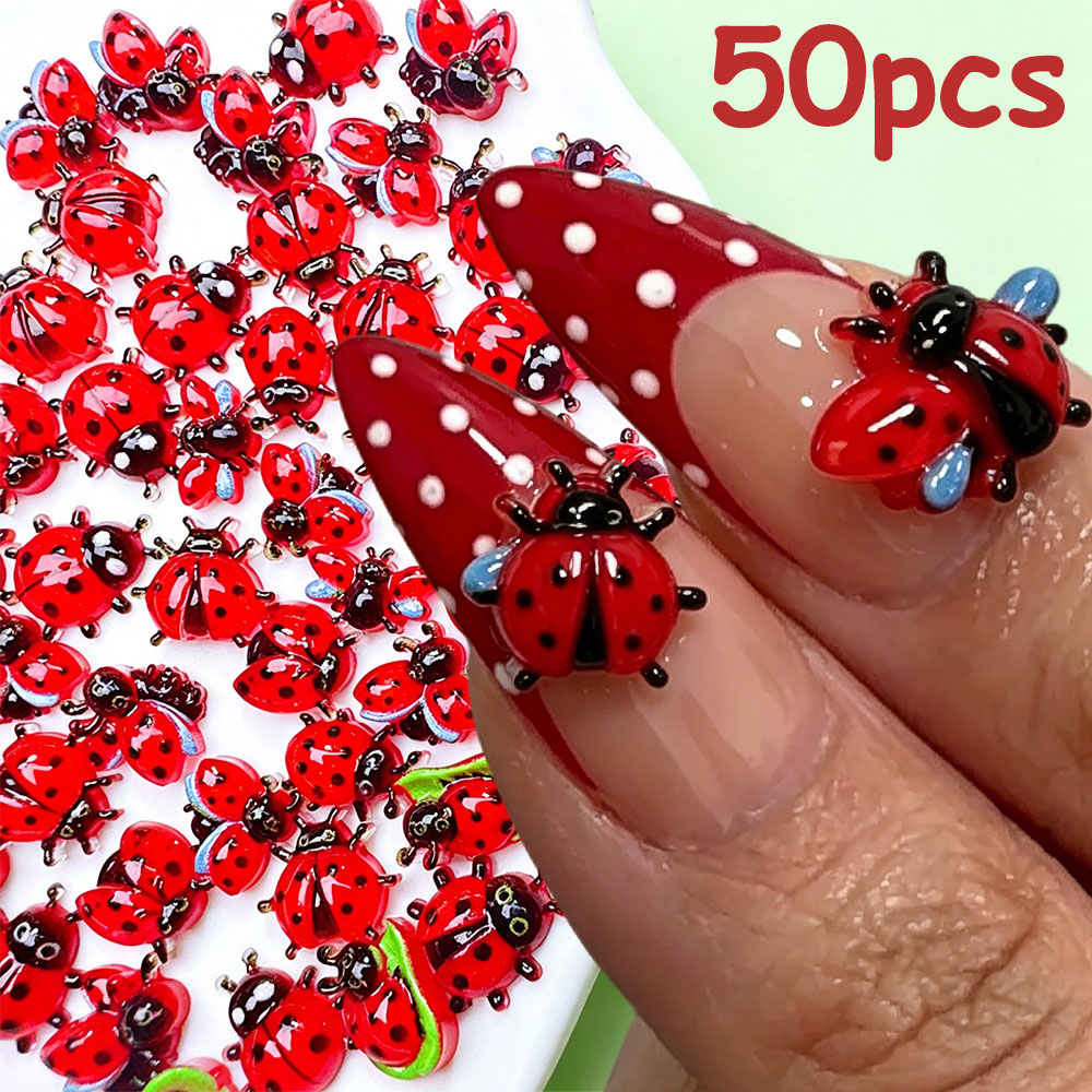 Art Craft Ladybug - 50개 3D 미니 무당벌레 네일 참
