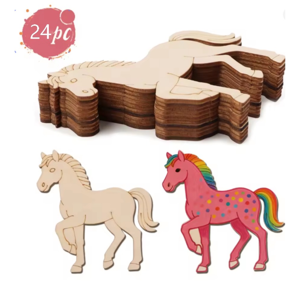 Art Craft Horse - 24개의 미완성 말 모양 나무 조각,