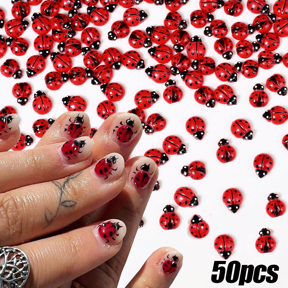 Art Craft Ladybug - 50Pcs 3D 수지 레드 무당벌레 네일