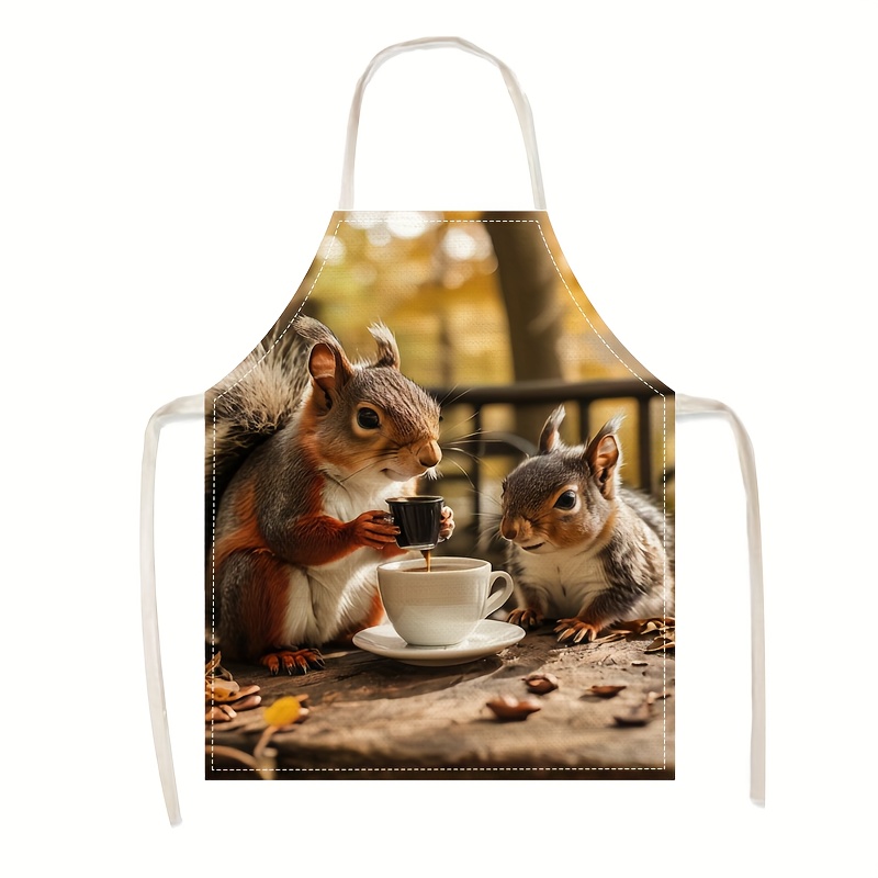 Art Craft Gift Ideas - 린넨 앞치마 다람쥐 커피 장면 프린트