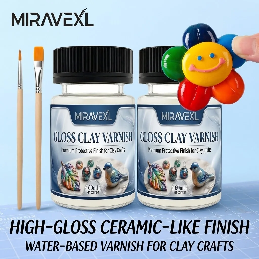 Air Dry Clay - MIRAVEXL 고광택 클레이 바니시 세트(브러시 2개