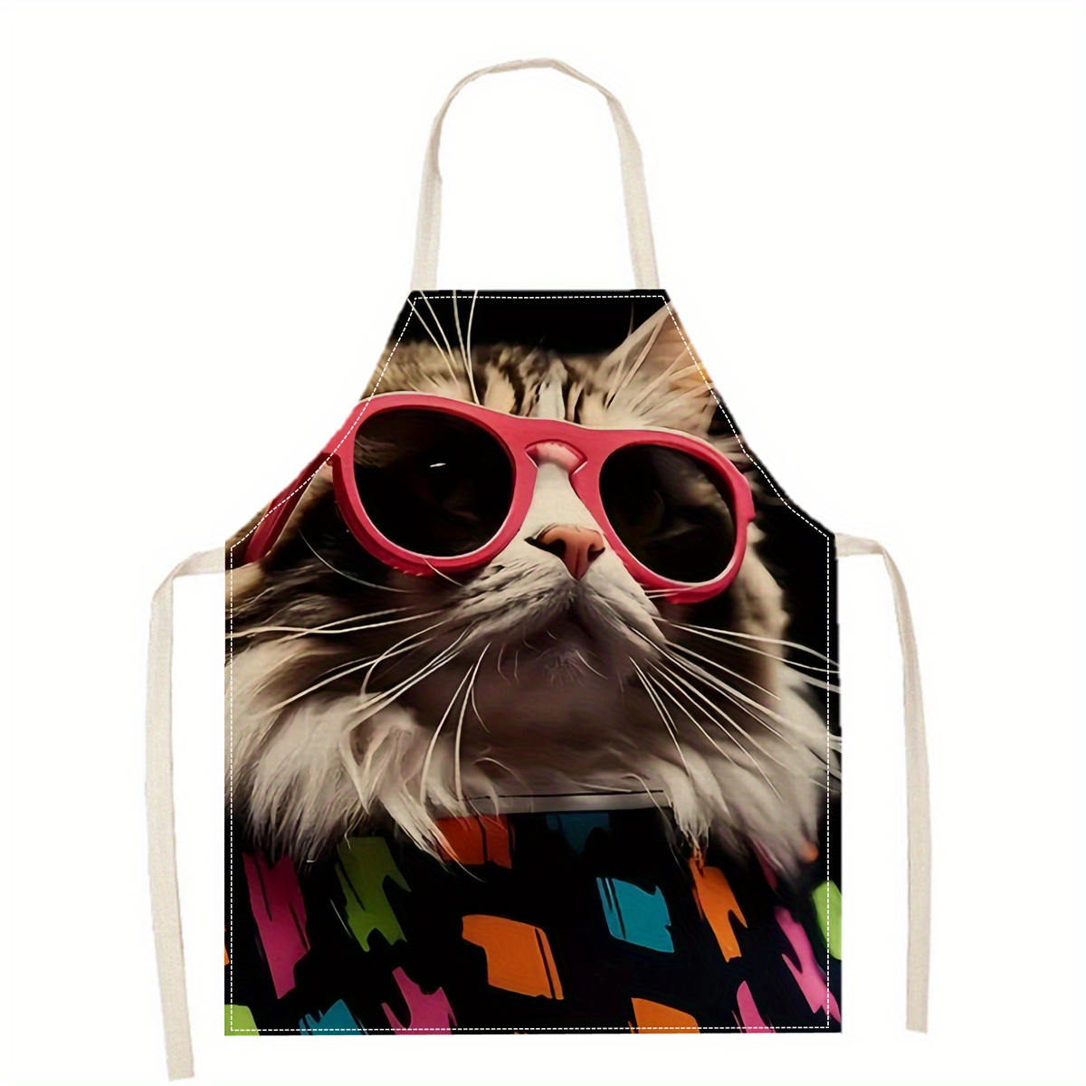 Art Craft Gift Ideas - 린넨 앞치마 재미있는 고양이 선글라스 프린트