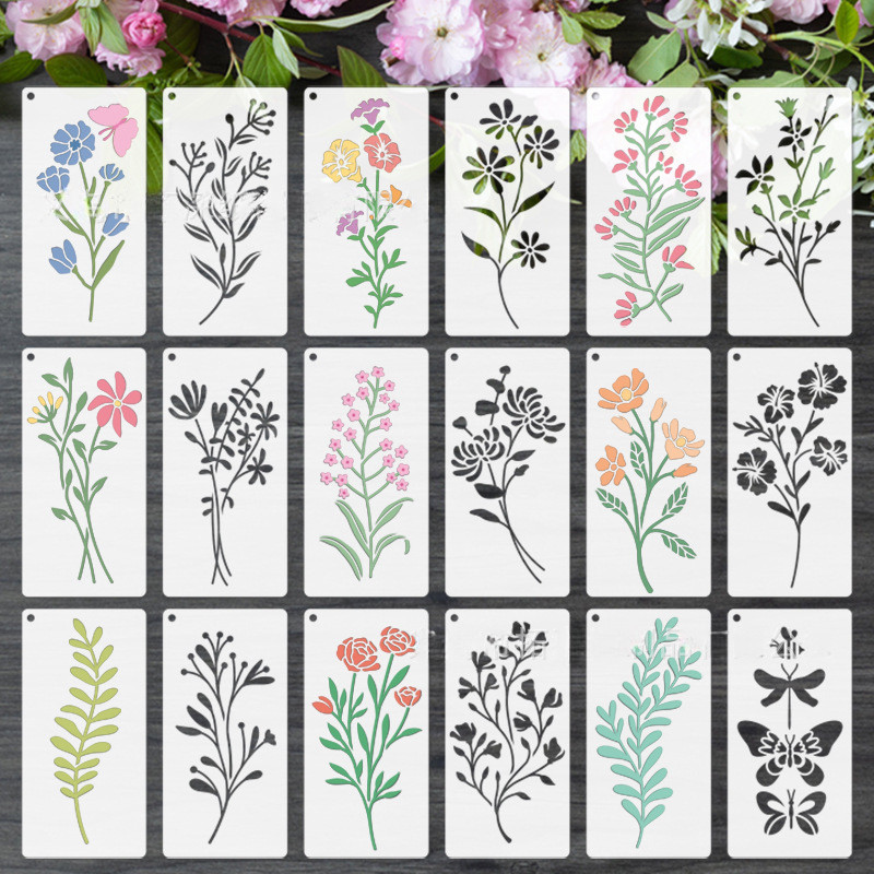 Art Craft Doodle - 18PCS 기하학적 꽃무늬 페인팅 스텐실 세트