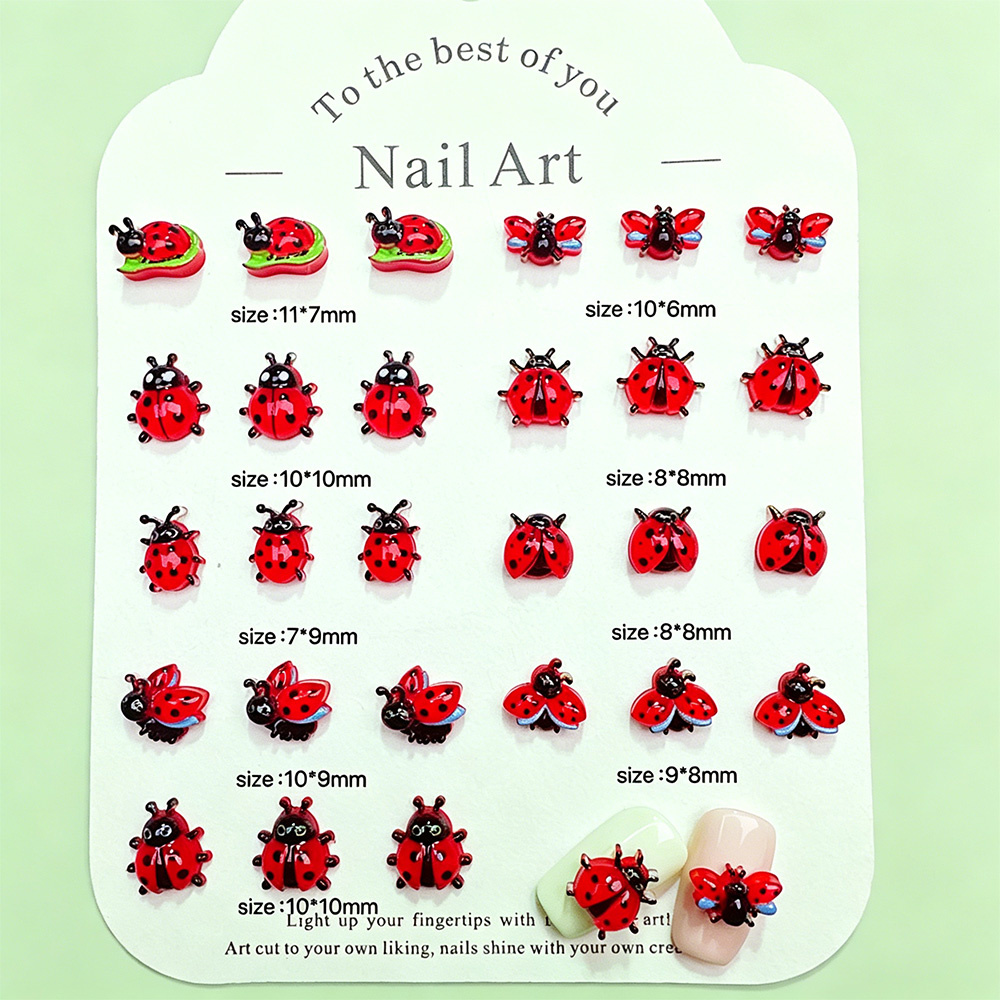 50개 3D 미니 무당벌레 네일 참 장식 귀여운 빨간  - Art Craft Ladybug 리뷰 및 가격