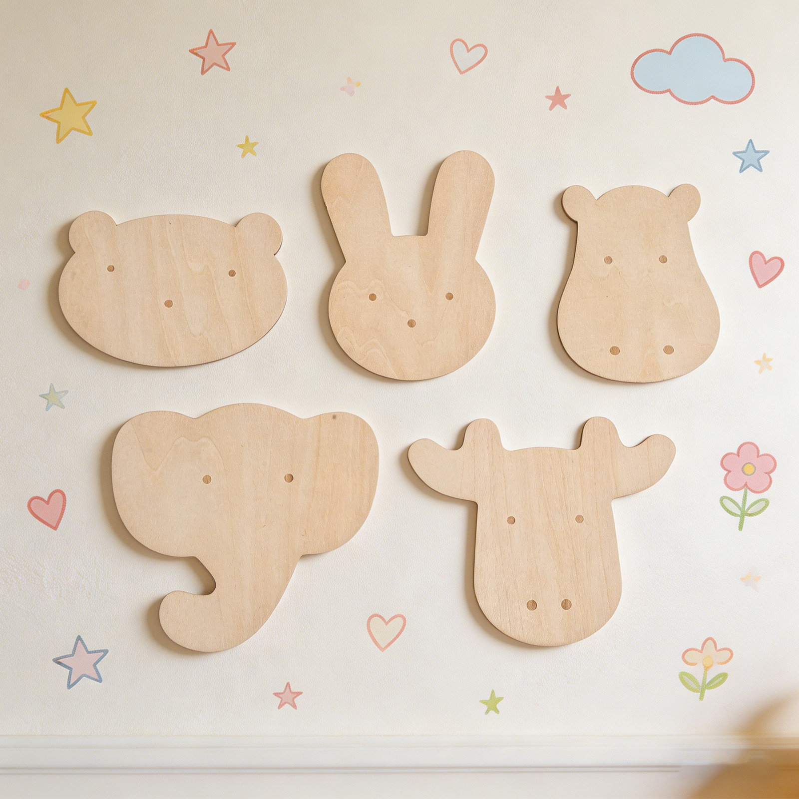 5개입 동물 모양 나무 벽 스티커, 천연 나뭇결 무마감 - Art And Craft For Nursery 리뷰 및 가격