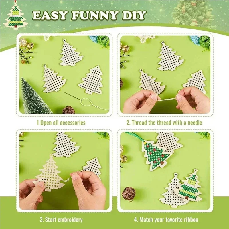 고품질 12세트 DIY 바느질 나무 펜던트 십자수 키트 - Art Craft Christmas Tree 리뷰 및 가격