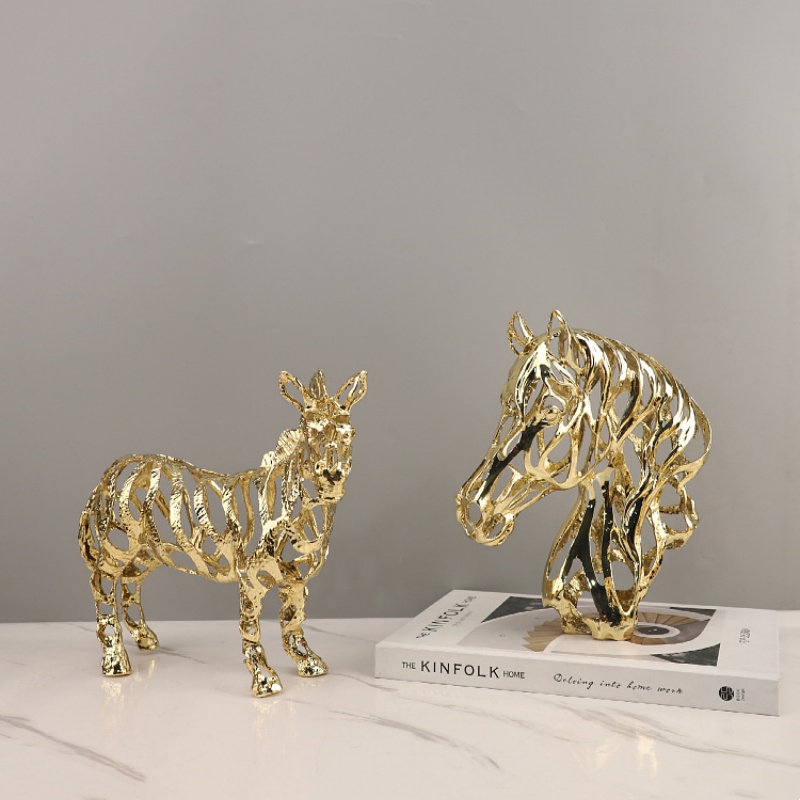 금속 공예 인공 동물 조각 황금색 오픈워크 사자 말 코 - Art Craft Horse 리뷰 및 가격